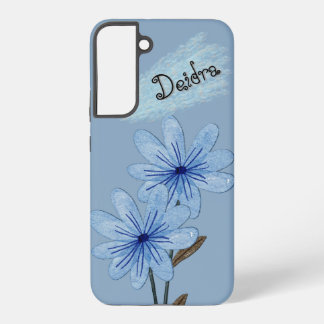 水彩画の青い野の花とクレヨンの名前 SAMSUNG GALAXY S22+ケース