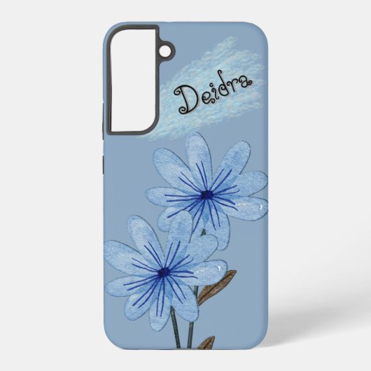 水彩画の青い野の花とクレヨンの名前 SAMSUNG GALAXYケース (裏面)
