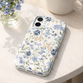水彩画の青い野の花 iPhone 16ケース