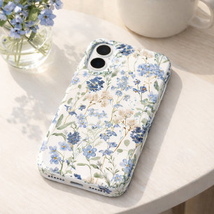 水彩画の青い野の花 iPhone 16ケース