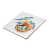 水彩画の青い鳥家族の鳥の巣のひよこ タイル (側面)