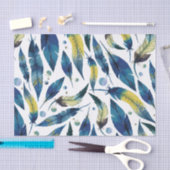 水彩画の青い鳥羽パターン 薄葉紙 (クラフト)