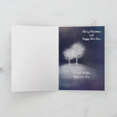 水彩画の青と白の雪のオオワシと木のクリスマスカード シーズンカード (内部)