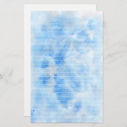 水彩画の青によって並べられる文房具 便箋 (正面/裏面)