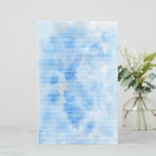 水彩画の青によって並べられる文房具 便箋 (スタンド正面)