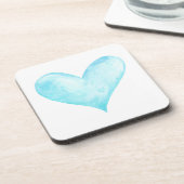 水彩画の青のハート コースター (左側)