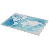 水彩画の青の世界地図 カッティングボード (角)