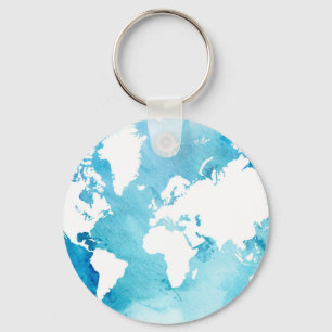 水彩画の青の世界地図 キーホルダー