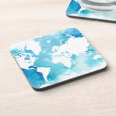 水彩画の青の世界地図 コースター (左側)