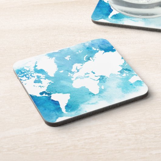 水彩画の青の世界地図 コースター (左側)