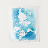 水彩画の青の世界地図 タペストリー (正面)
