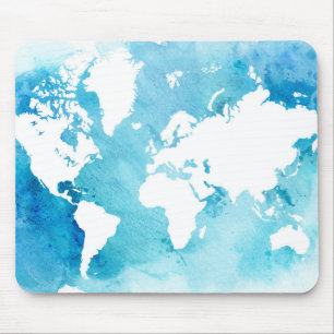 水彩画の青の世界地図 マウスパッド