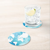 水彩画の青の世界地図 ラウンドペーパーコースター (インサイチュ)