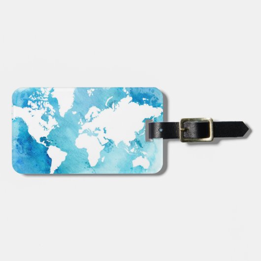 水彩画の青の世界地図 ラゲッジタグ (正面横)