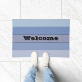 水彩画の青ストライプ色と灰色の紙 ドアマット