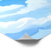 水彩画の青空と雲が描かれた空 ポスター (角)