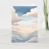 水彩画の青空と雲|曇り空 カード (正面)