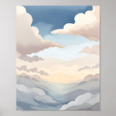 水彩画の青空と雲 | 曇天 ポスター (正面)