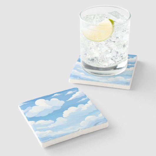 水彩画の青空と雲 | Cloudy Blue Sky ストーンコースター (横)