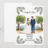 水彩画の顔のないカップルの結婚式の招待状 招待状 (正面/裏面)