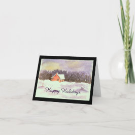 水彩画の風景アートハウス 雪の幸せなホリデーシーズン シーズンカード