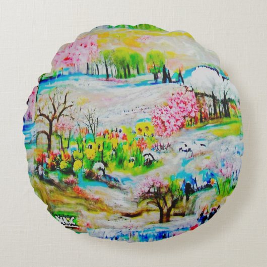 水彩画の風景2 ラウンドクッション (正面)