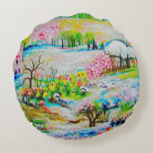 水彩画の風景2 ラウンドクッション (裏面)