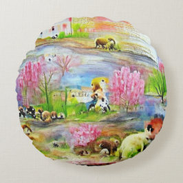 水彩画の風景 ラウンドクッション