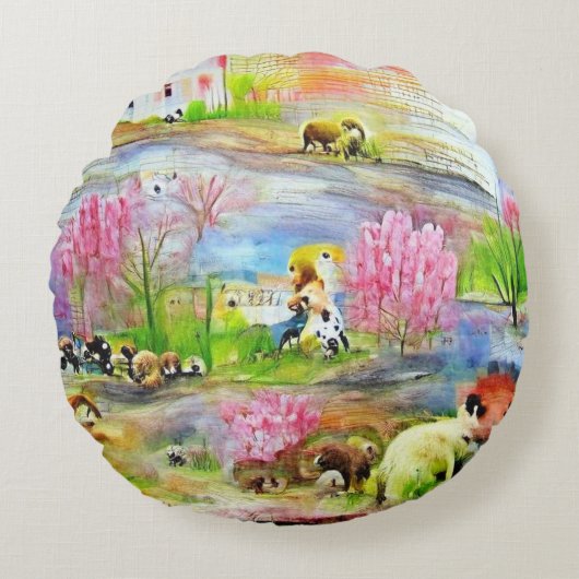 水彩画の風景 ラウンドクッション (正面)