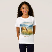 水彩画の馬が好きな女の子 Tシャツ (正面フル)