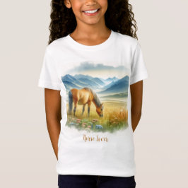 水彩画の馬が好きな女の子 Tシャツ