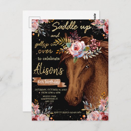 水彩画の馬の誕生日パーティーの馬 ポストカード (正面/裏面)