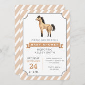 水彩画の馬の農場の男女兼用なベビーシャワー 招待状 (正面/裏面)