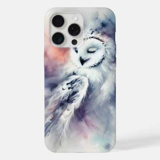 水彩画の魔法のシロフクロウ iPhoneケース (裏面)