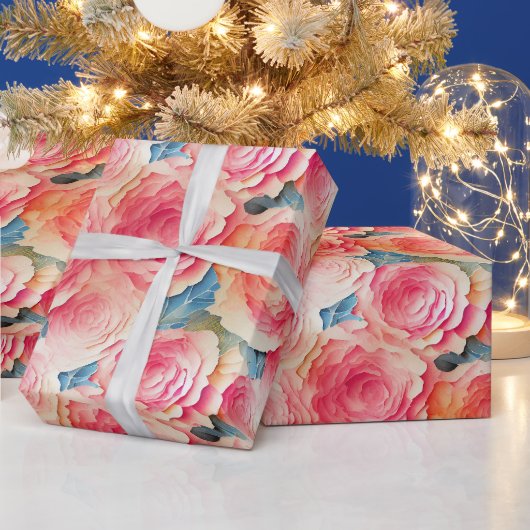 水彩画の鮮やかな春の花 ラッピングペーパー (クリスマス)