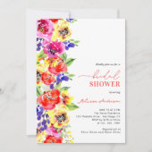 水彩画の鮮やかな色彩の花をあしらった華やかな花嫁のシャワー 招待状 (正面)