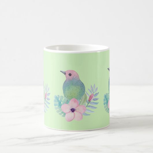 水彩画の鳥と花 コーヒーマグカップ (中央)