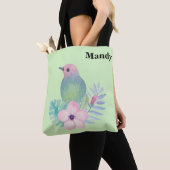 水彩画の鳥と花 トートバッグ (クローズアップ)
