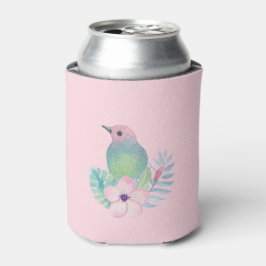 水彩画の鳥と花 缶クーラー