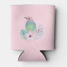 水彩画の鳥と花 缶クーラー