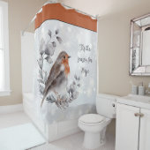 水彩画の鳥と雪のカスタムホリデー シャワーカーテン (インサイチュ)