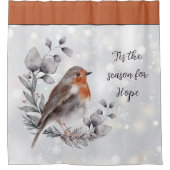 水彩画の鳥と雪のカスタムホリデー シャワーカーテン (正面)