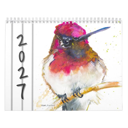 水彩画の鳥の壁掛けカレンダー2027 カレンダー (カバー)