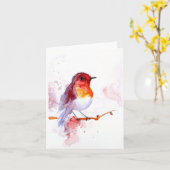 水彩画の鳥 カード (黄色い花)