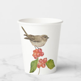 水彩画の鳥「コノハズク」 紙コップ
