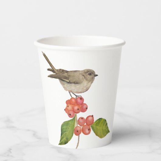 水彩画の鳥「コノハズク」 紙コップ (正面)