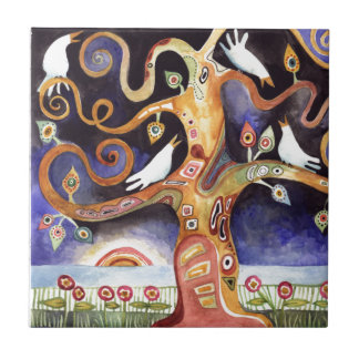 水彩画の鳩生命の樹 タイル