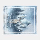 水彩画の鹿と雪のカスタムホリデー フリースブランケット (正面(横))