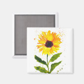 水彩画の黄色いひまわりと花 マグネット (正面/裏面)