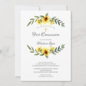 水彩画の黄色いひまわり ファーストコミュニオン 招待状 (正面)